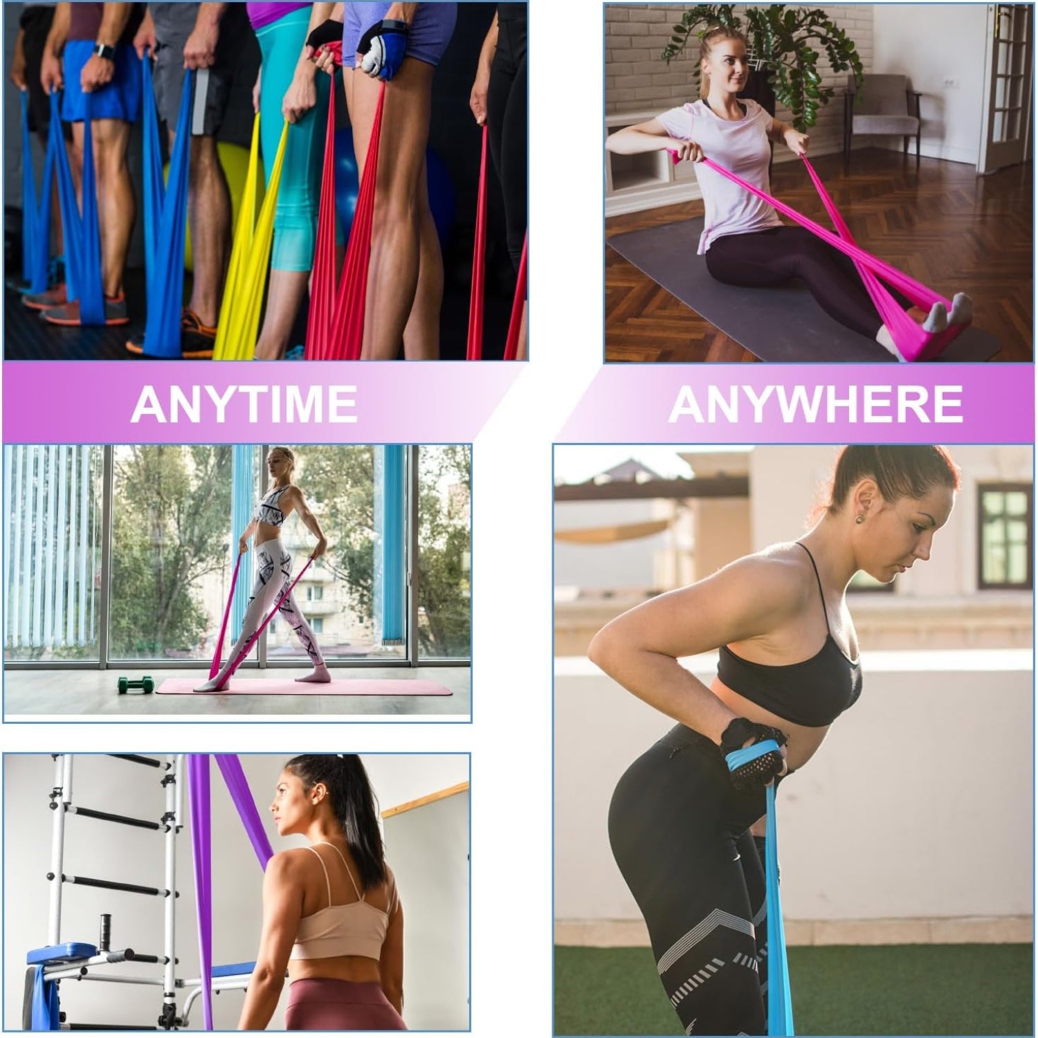Widerstandsbänder Set 2m 4 Stufen Fitnessbänder für Yoga Pilates Muskelaufbau