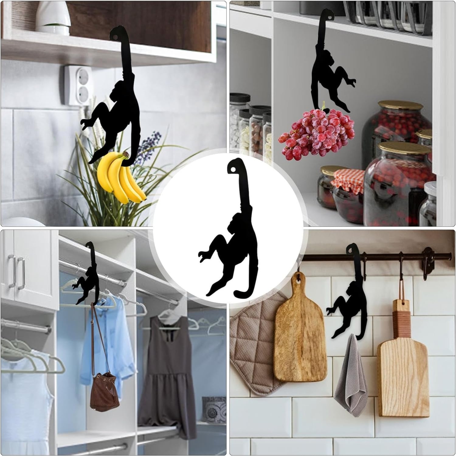 Bananenhalter Affe Form Küchendekoration Lustig Obst Hänger Bananenhaken Weintraubenhalter Frisches Obst Praktischer Fruchtständer Geschenkidee