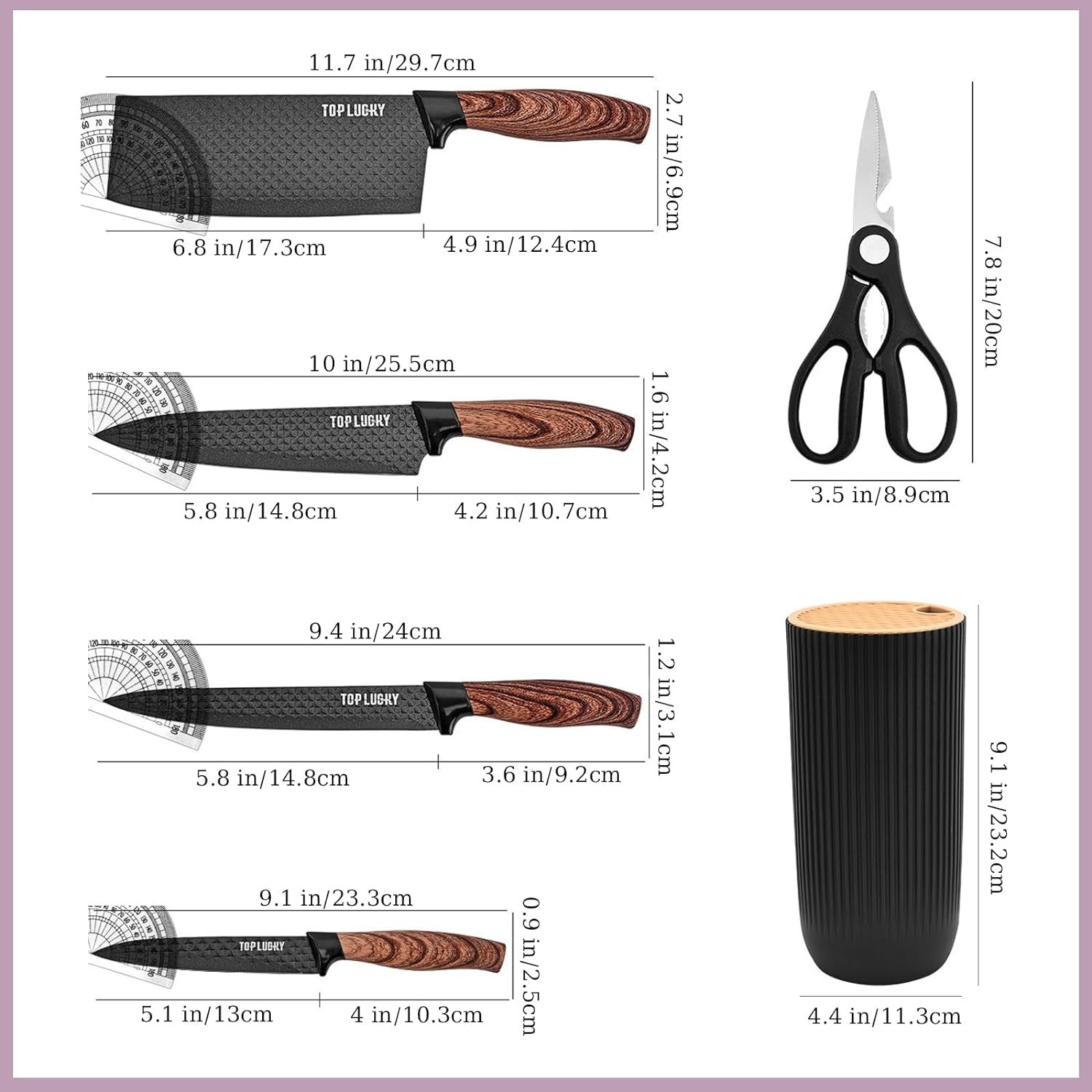 Schwarz Premium Messerblock mit Messer Holzgriff 6-teiliges Antihaft Edelstahl
