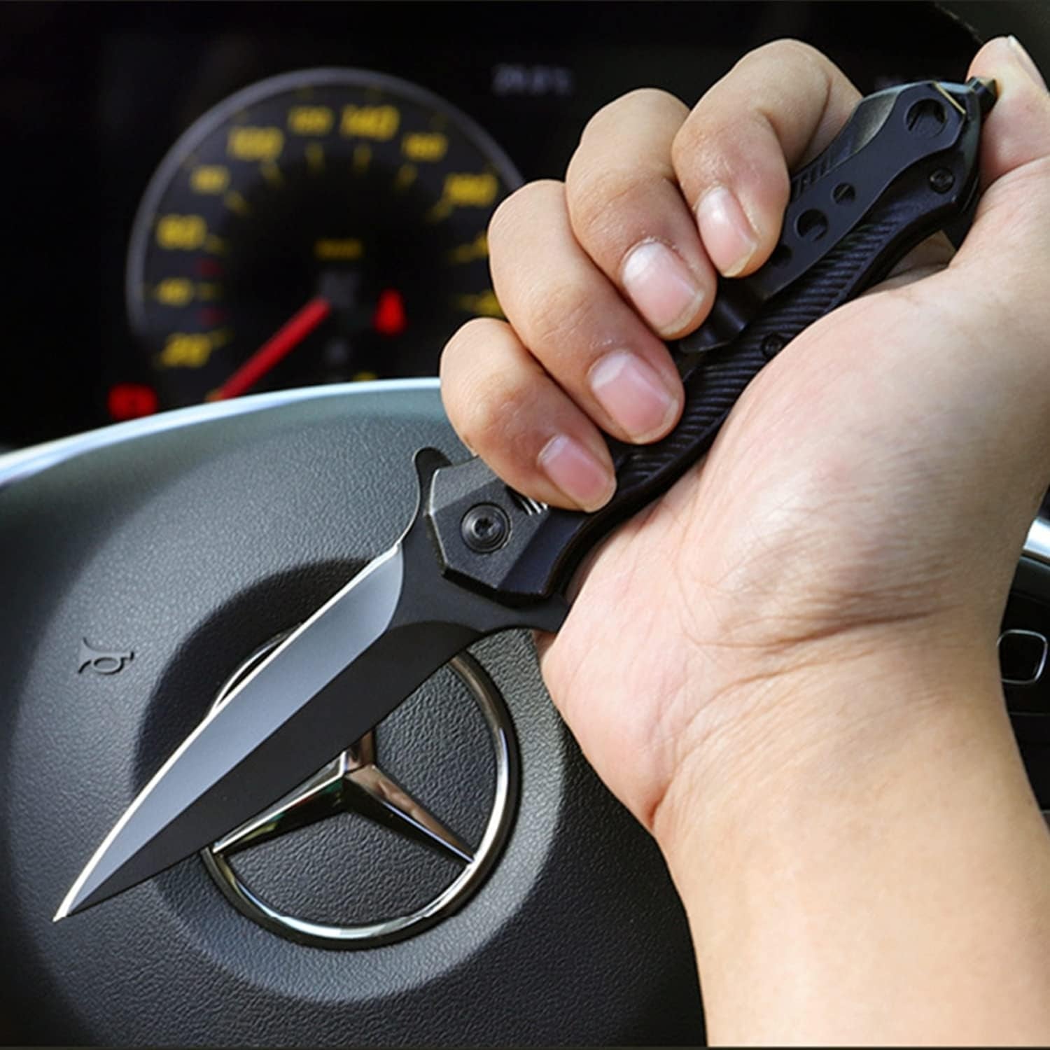 Schwarzes Klappmesser Taschenmesser mit Clip Einhandmesser Outdoor Messer EDC
