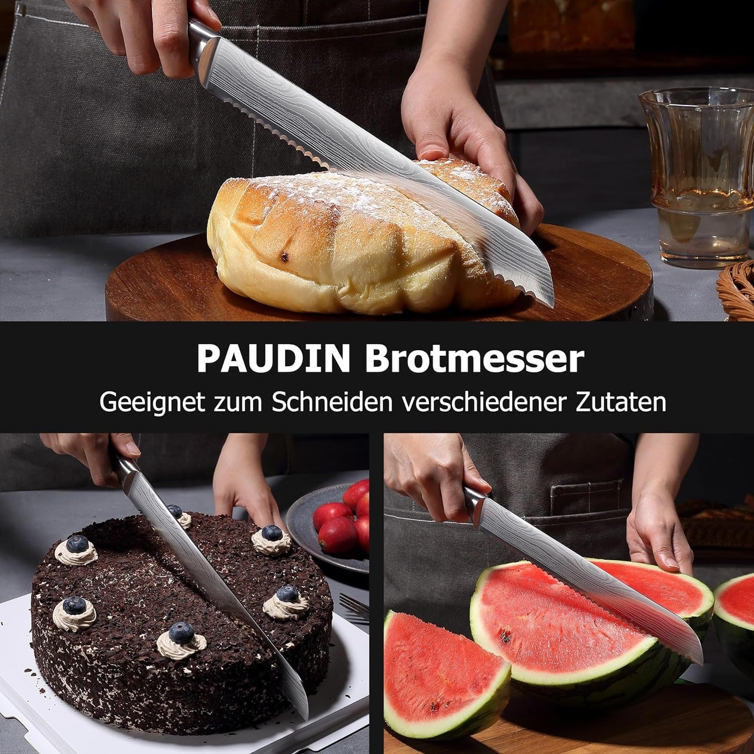 26 cm Langes Brotmesser mit Wellenschliff Edelstahl Küchenmesser