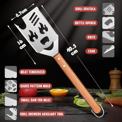 Grill Geschenke für Männer 8 in 1 Grillspachtel Multifunktion Holzgriff