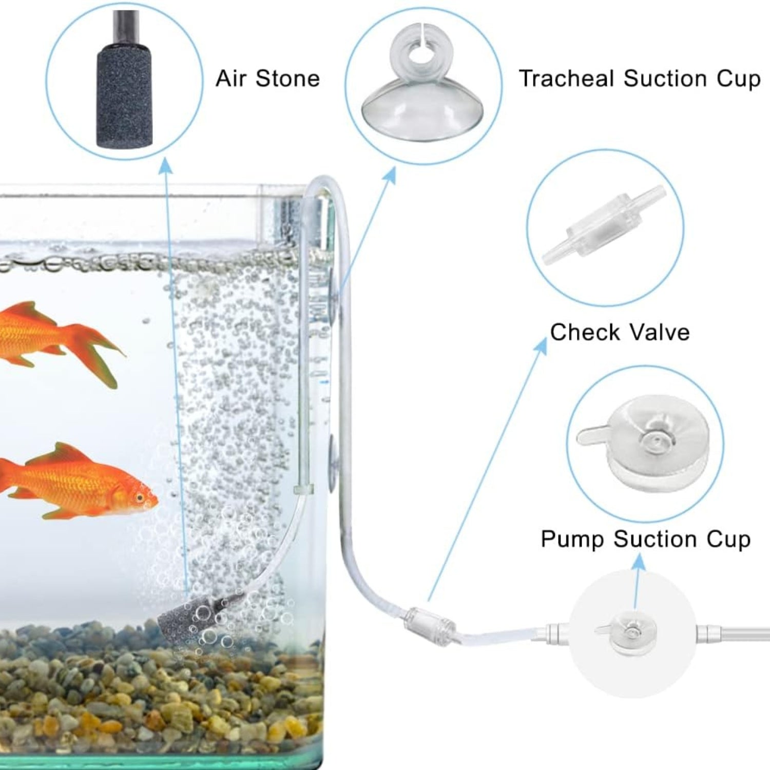 Super Leise 1W Aquarium Luftpumpe <35dB Effiziente Sauerstoffpumpe mit Rückschlagventil inklusive Luftschlauch Luftstein Saugnäpfe ruhige Umgebungen