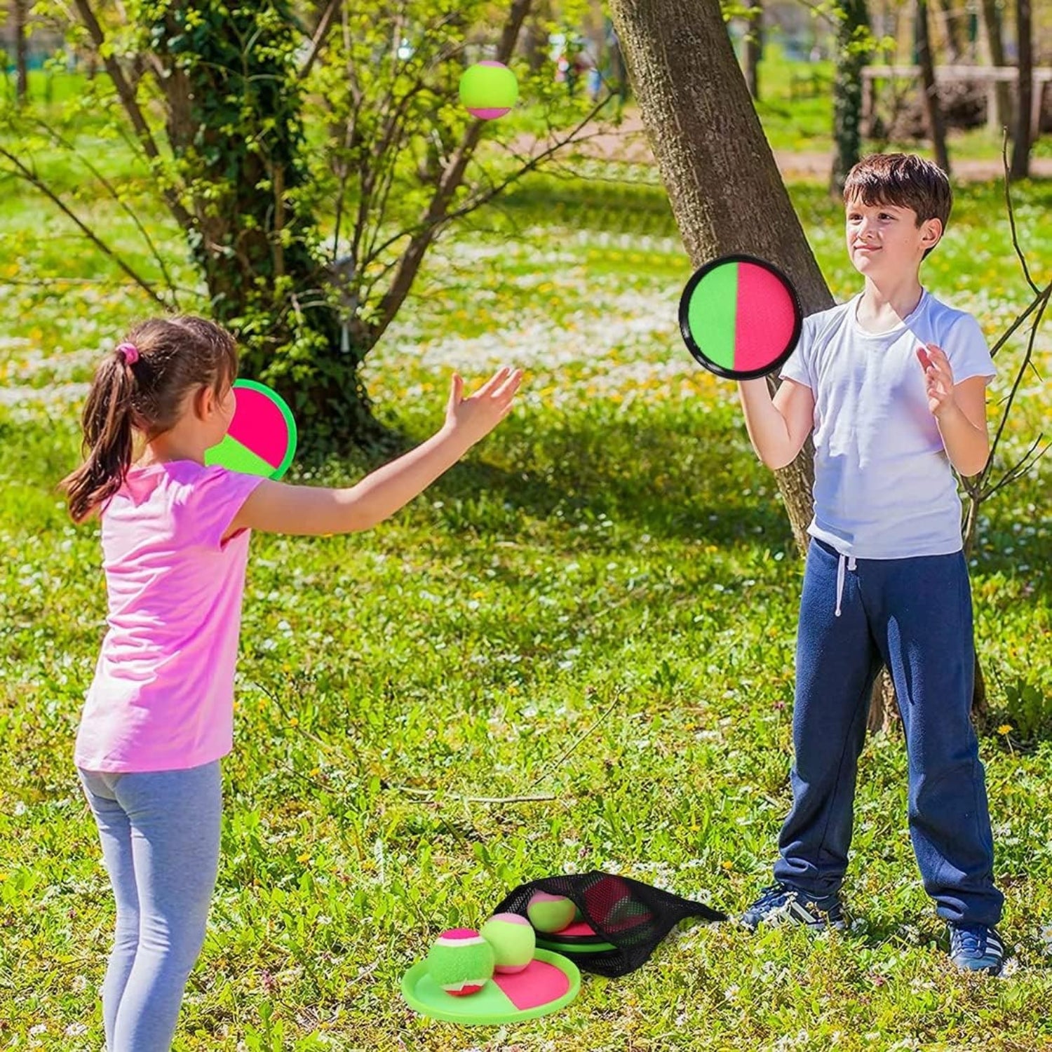 Klettballspiel Outdoor Spielzeug Fangballspiel 4 Fangscheiben 4 Bälle Kinder