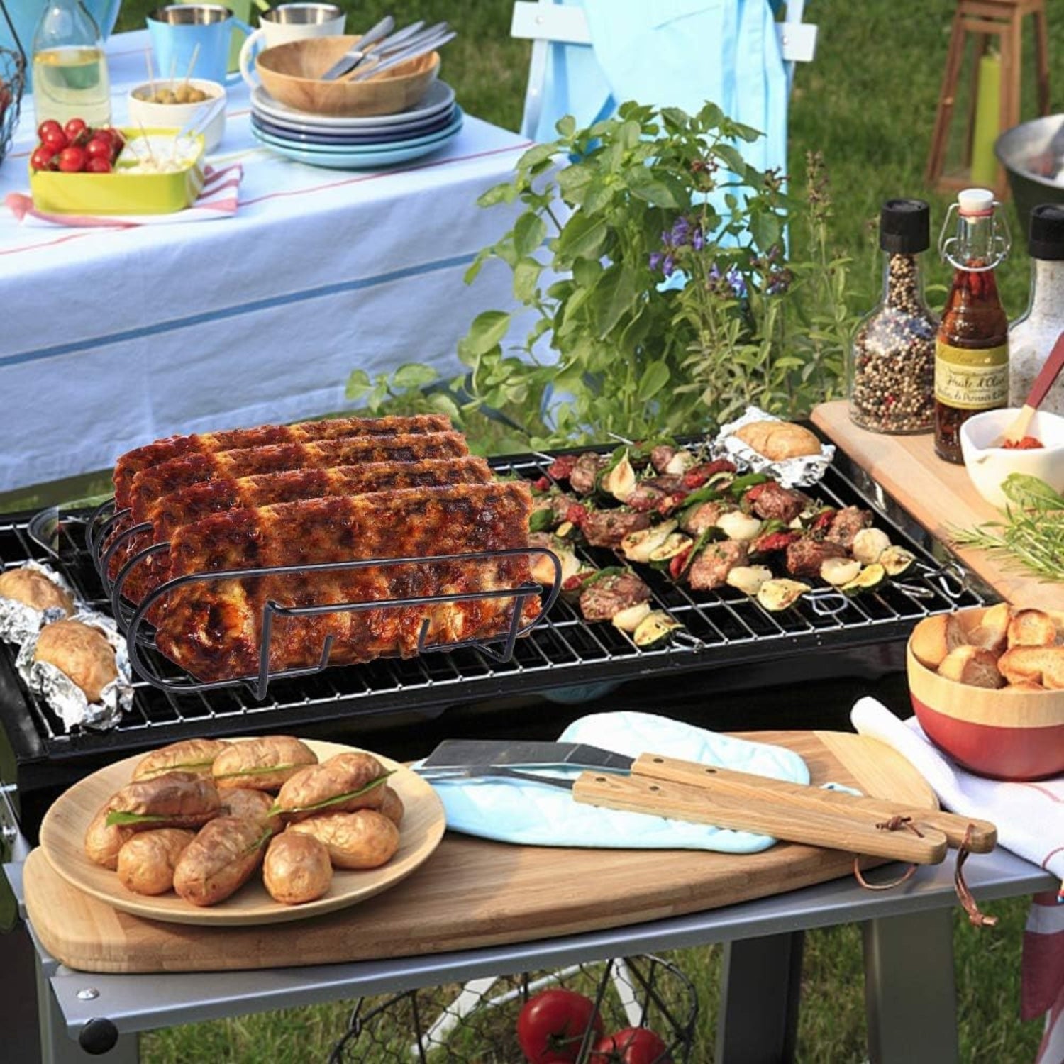 Sparerib Halter Grill Zubehör BBQ für gegrillte Rippchen und Steak