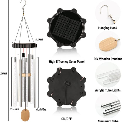 Buntes Solar Windspiel mit Aluminiumrohren 4 LED Draußen Wasserdicht Deko