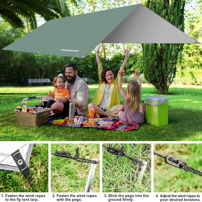 Tarp 3x3 Wasserdicht Grau Sonnensegel Zeltplane mit Ösen UV 50+ Camping