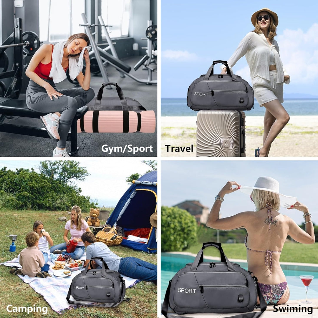 Sporttasche 40L Wasserdicht mit Rucksackfunktion Schuhfach Nassfach Multifunktional Schwarz