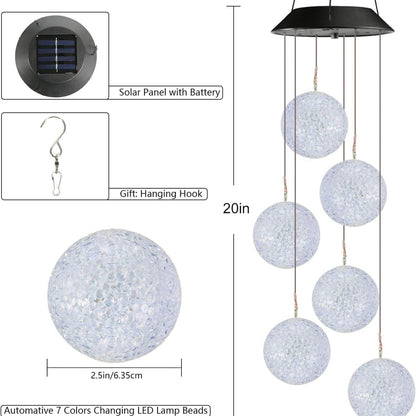 Buntes Solar Windspiel 6 LED Kugel für Draußen Garten Baum Hochzeit Wasserdicht