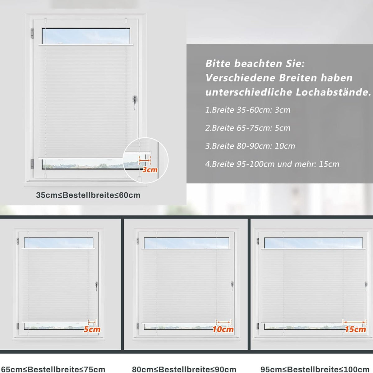 Plissee Klemmfix 40x120cm Weiß Jalousie ohne Bohren Klemmrollos für Fenster
