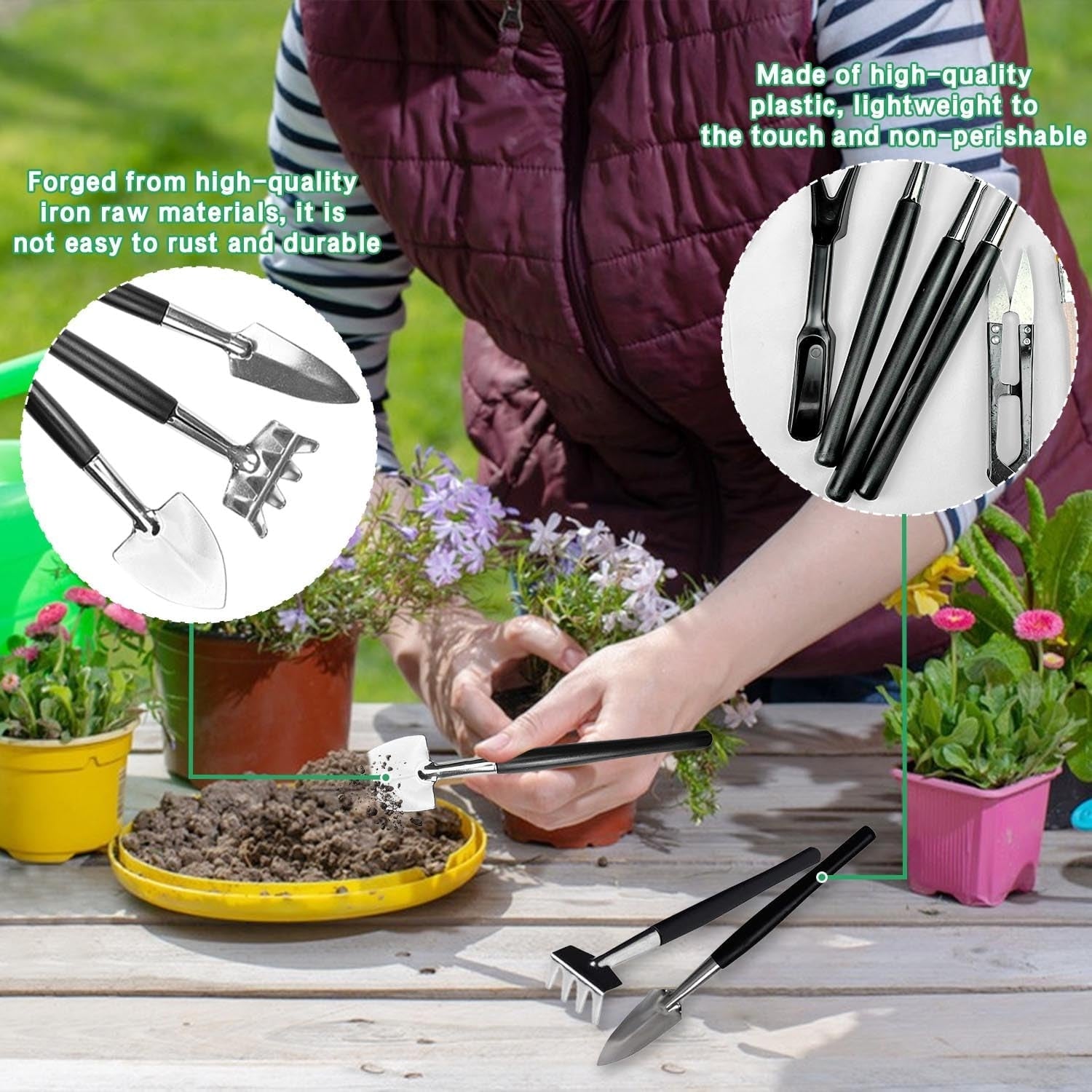Bonsai Gartenwerkzeug Set 13tlg mit Scheren Pinzetten Schaufeln und Tasche