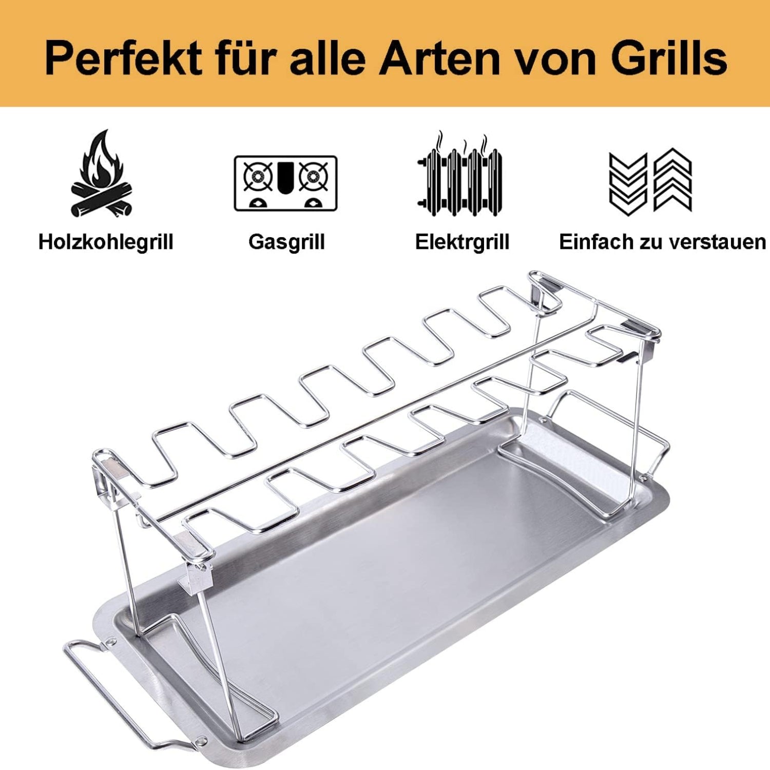 Grill Zubehör Hähnchenkeulenhalter mit Auffangschale und Bürste Edelstahl