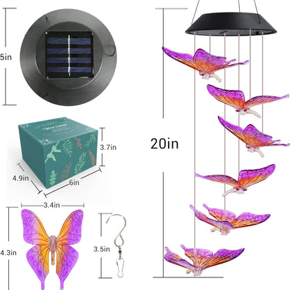 Lila Schmetterling Solar Windspiel 6 LED Farbwechsel Draußen Wasserdicht
