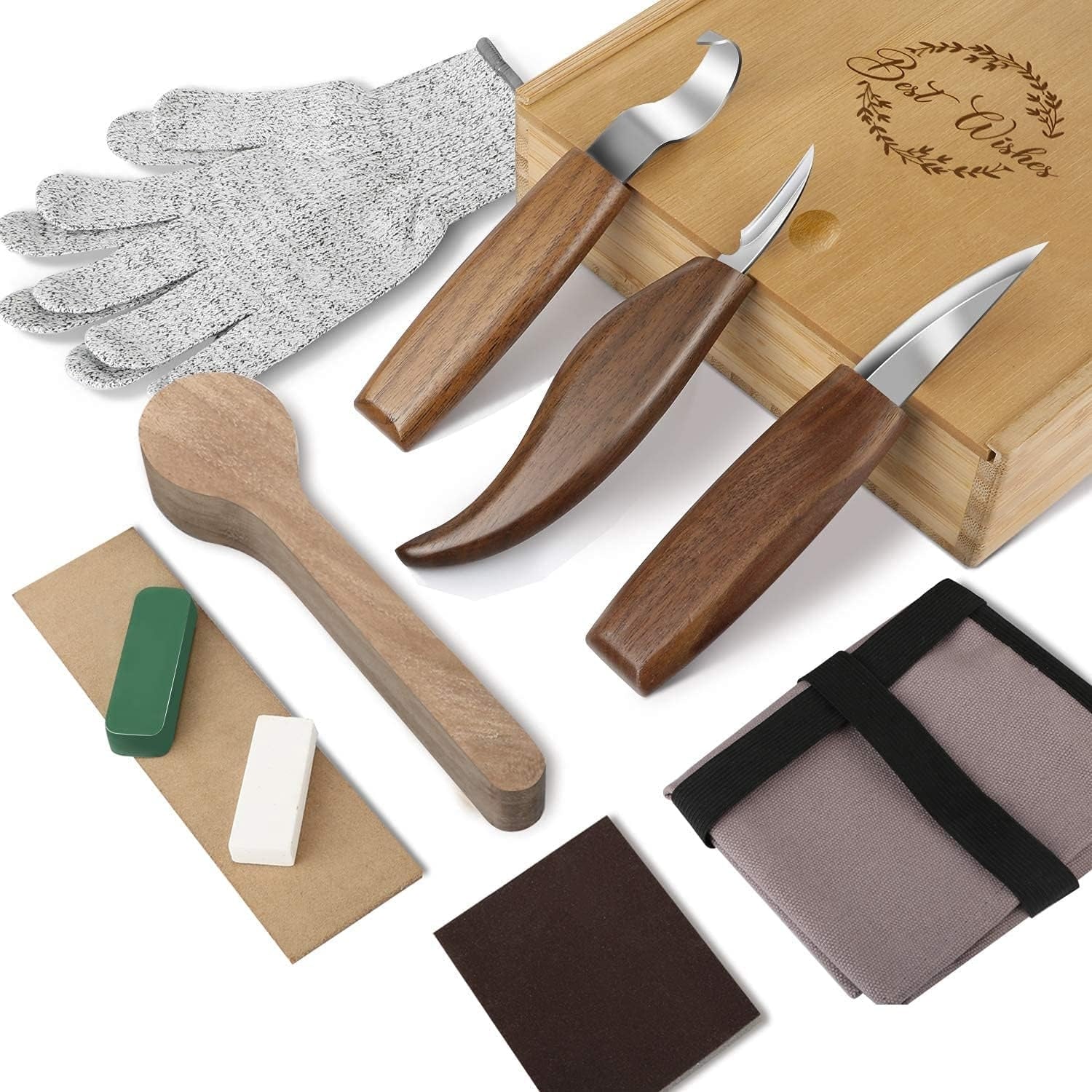 Holzschnitzwerkzeug Set Schnitzset Basteln Erwachsene 11 in 1 inkl Handschuhe