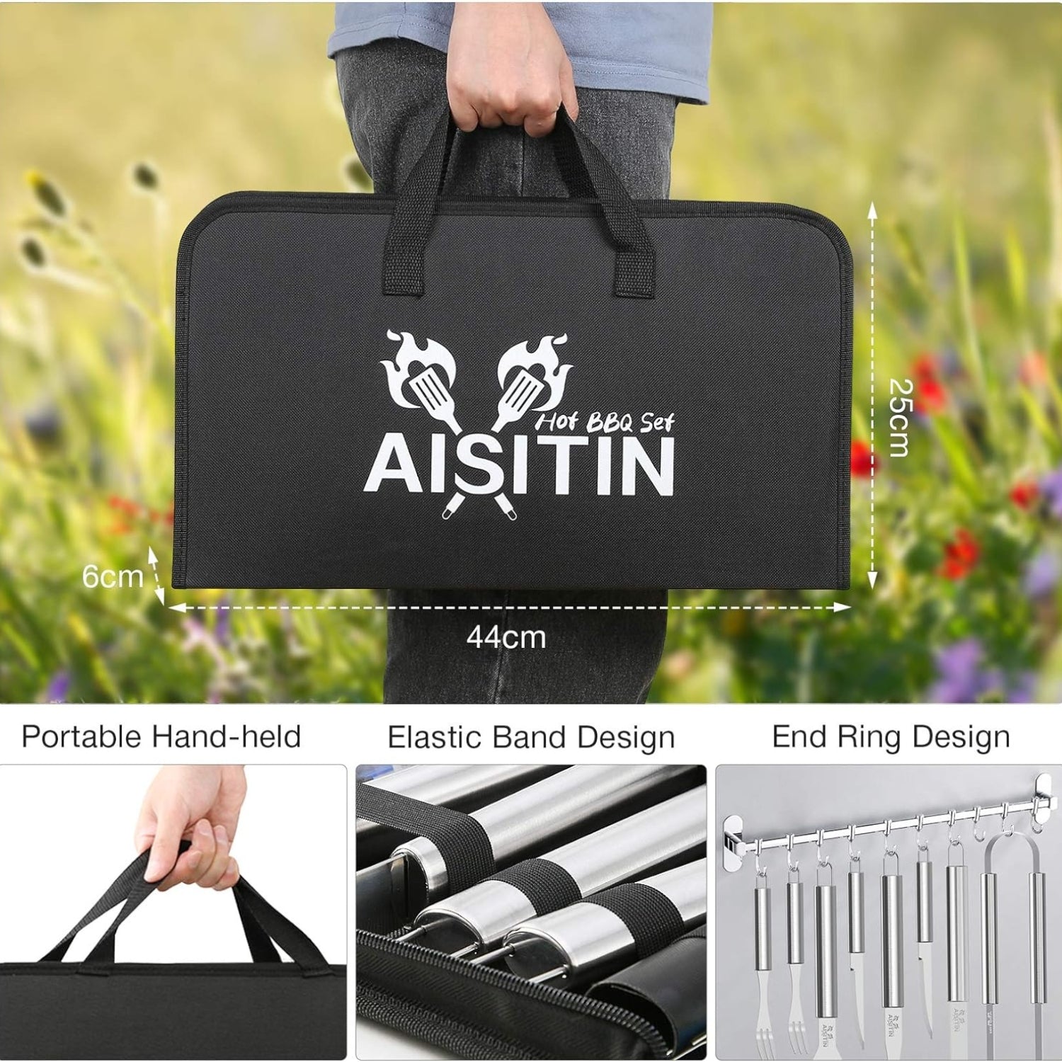 Vatertagsgeschenk 35tlg Grillbesteck Set Grill Geschenke mit Zubehör Edelstahl