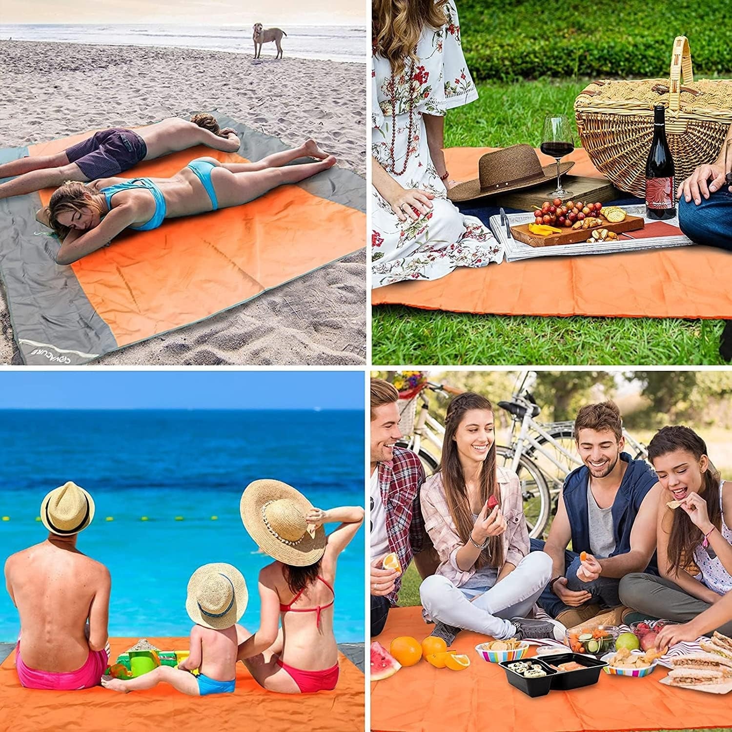 Picknickdecke Wasserdicht Strandmatte 210x200cm Campingdecke Orange