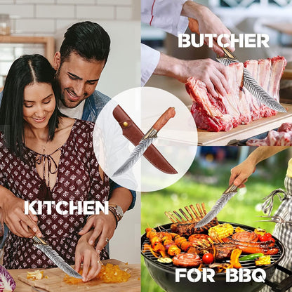 Japanisches Kochmesser Feder Messer Steakmesser mit Holzgriff Lederhülle Outdoor