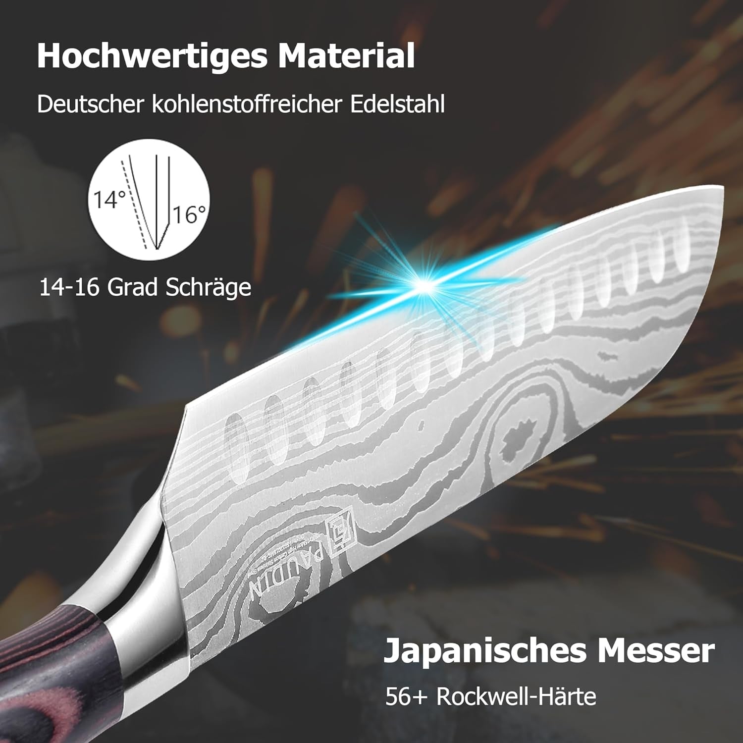 Santokumesser 17 cm Kochmesser deutsches Messerstahl Küchenmesser Griff