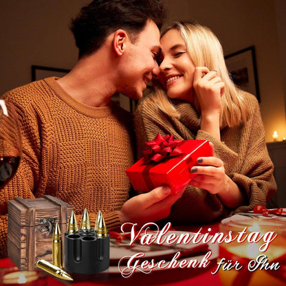 Whiskey Steine Set in Goldener Patronenform Geschenke für Männer mit Glas und Holzkiste Geburtstag Geschenkidee Geschenke für Männer Whiskey Set