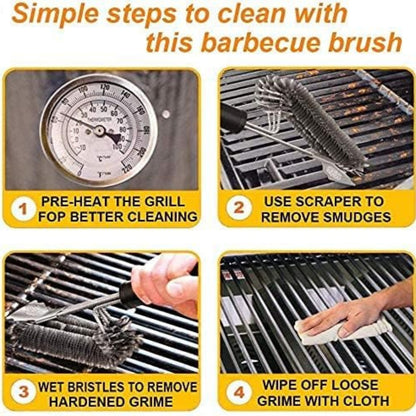 Drahtbürste Grillbürste Grillzubehör Langlebig mit Edelstahl Borsten und Spatel