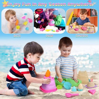 46 Stück Sandkasten Spielzeug Eis Mädchen und Junge Strandspielzeug Set inkl. 4 Sandschaufel, Eimer, Sandformen, Netzbeutel - Perfekt für den Strand