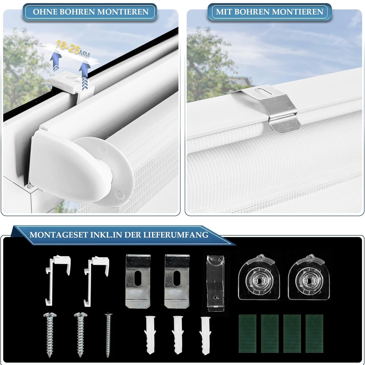 Sonnenschutz Klemmrollo Fensterrollo Zebrarollo weiß 45x150cm Doppelrollo