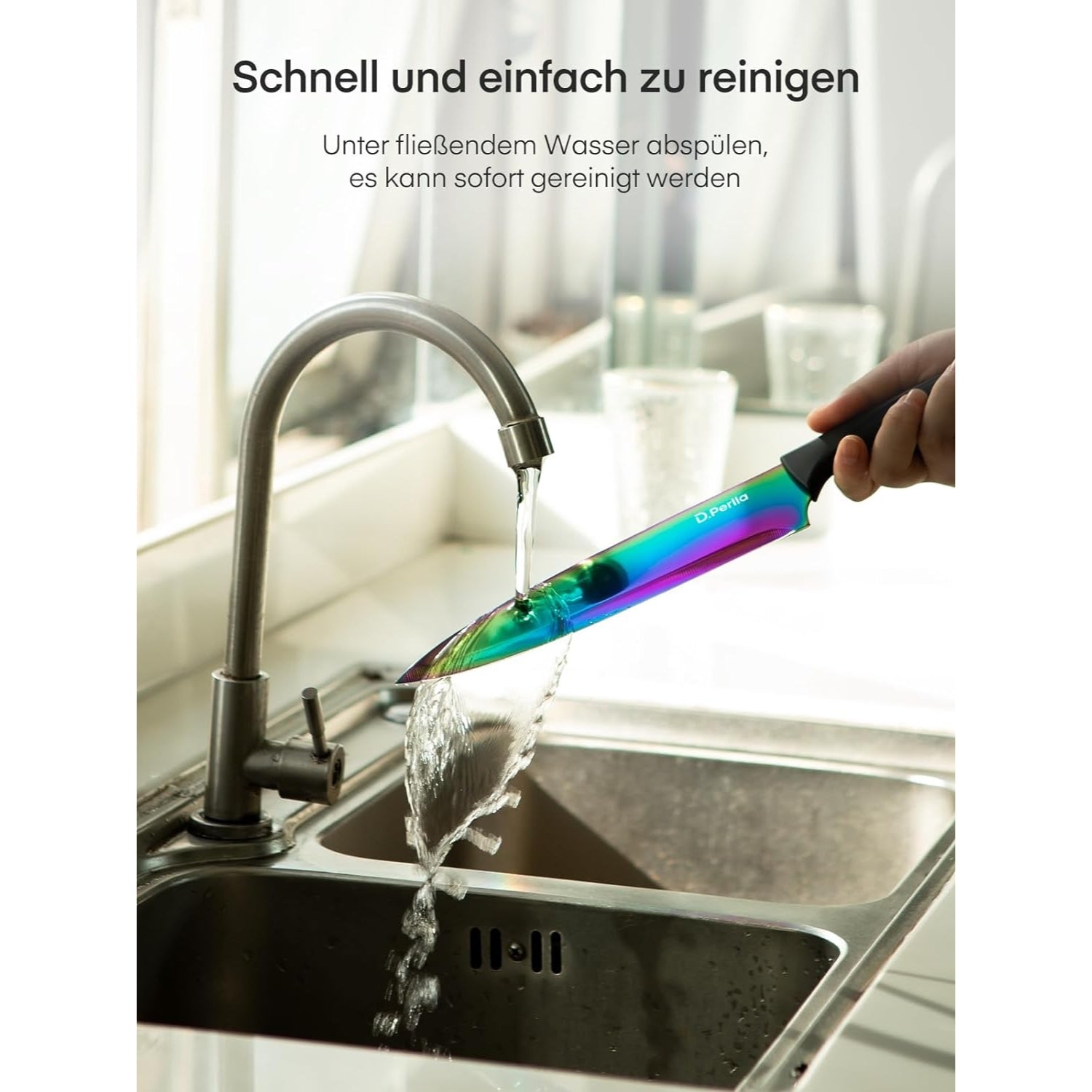 16 TLG Messerblock Regenbogen Titanbeschichtung Messer Set Edelstahl Acryl