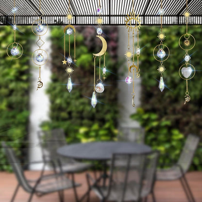 7 Stück Sonnenfänger Kristall Suncatcher für Garten Fenster Mond Stern Regenbogen Deko Weihnachten Hochzeit Party 40cm