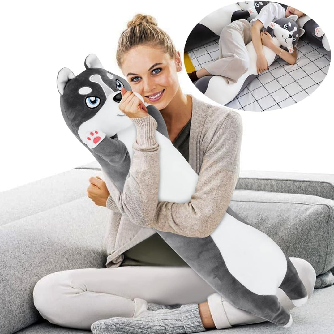Kuscheltier 90cm Weicher Kuscheltier Hund Hunde Plüschtier Kissen Husky Plüschtier für Kinder Erwachsene Süßes Geschenk für Geburtstag Weihnachten