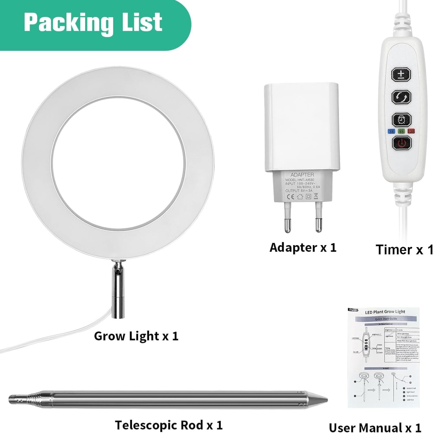 Pflanzenlampe LED Vollspektrum Grow Lampe 155cm Höhenverstellbar Timer Weiß