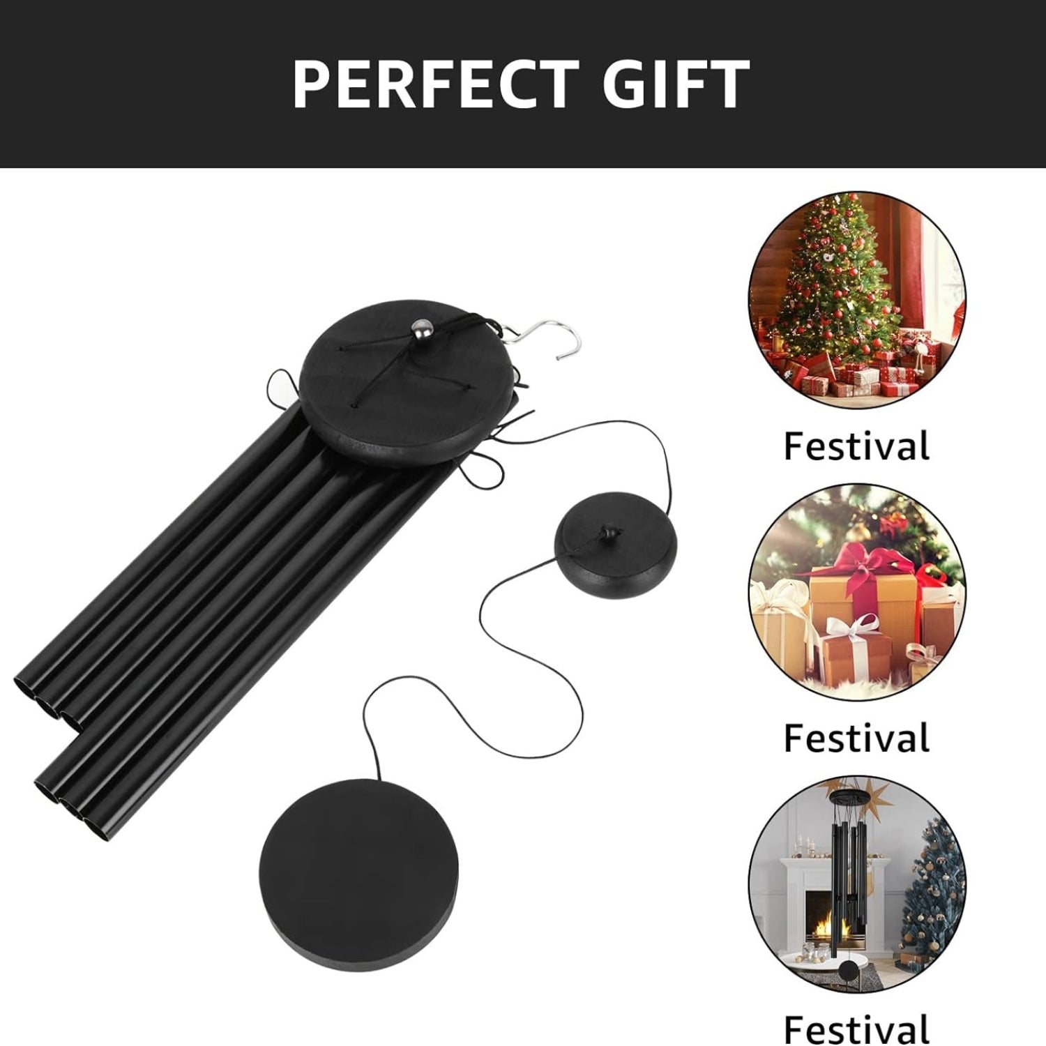 OSTALBKLANG Windspiele für Draußen Hängend Schwarz Metall Wind Chimes Robust Wetterfest Garten Terrasse Veranda Geschenk