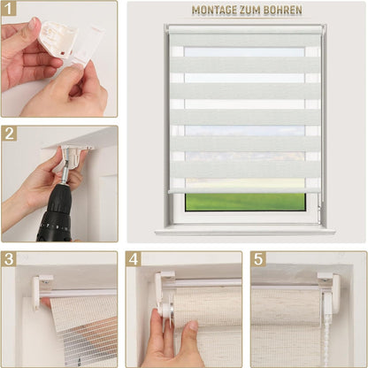 Rollos für Fenster ohne Bohren Doppelrollo Klemmfix 95x120cm Weiß Kindersicherun