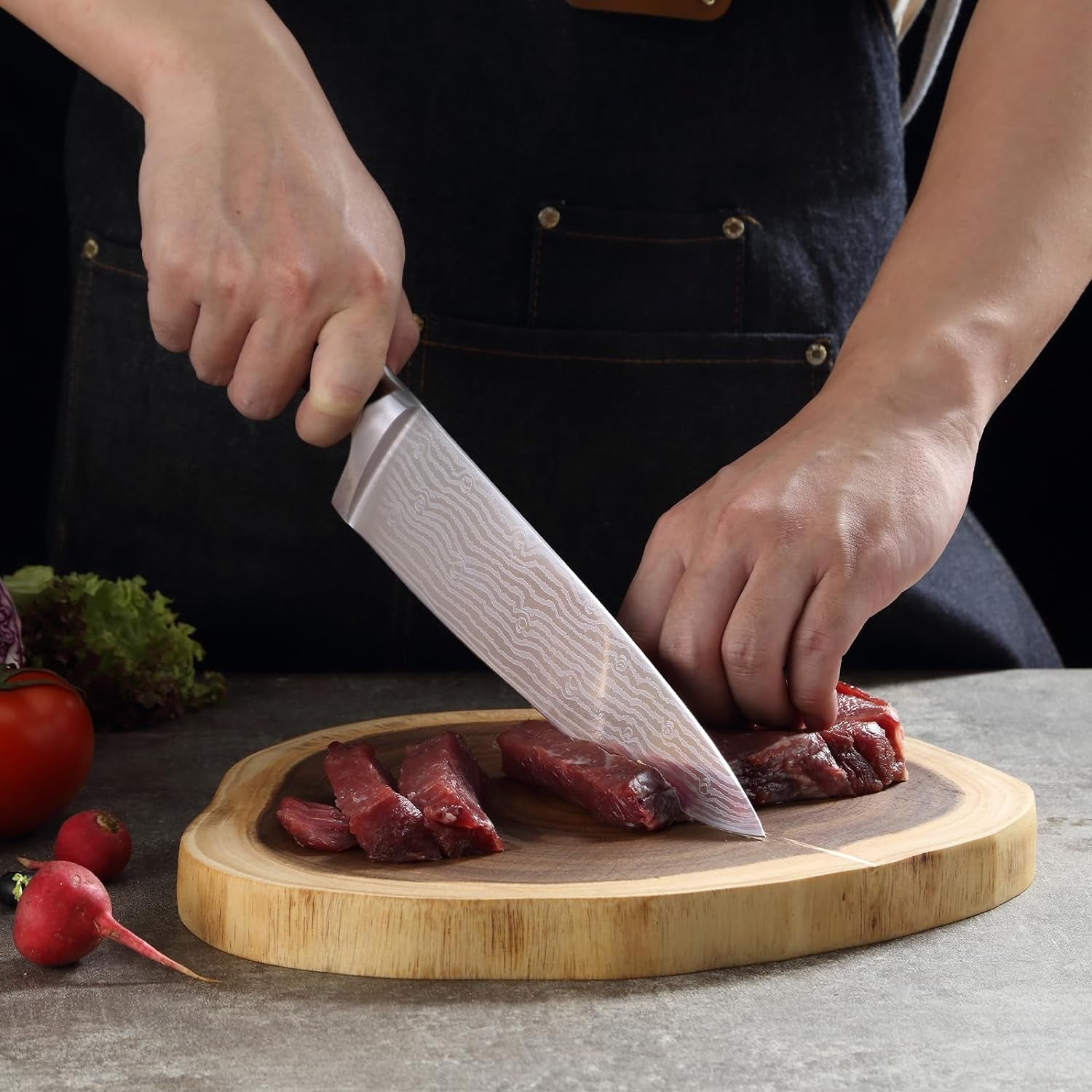 Premium Kochmesser mit Messerschleifer 21 cm Damast Edelstahl Fleischmesser Set