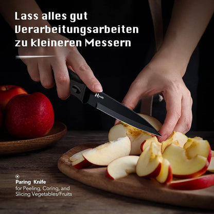 Messerblock mit Messer 7-TLG Kochmesser Set Edelstahl Schere Gemüse Fleisch Obst