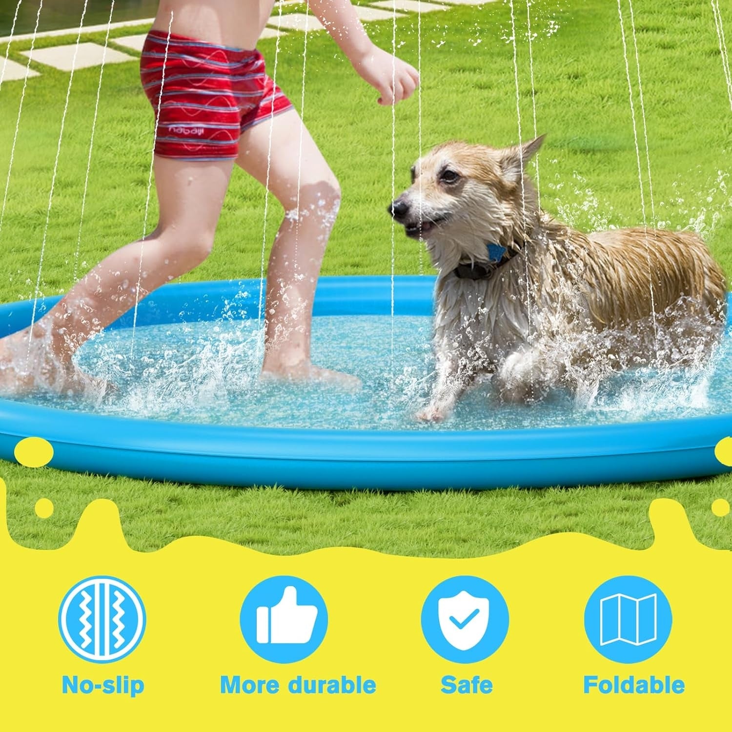 Wasserspielzeug Hund Sprinkler Spielmatte 100x100x10cm Blau