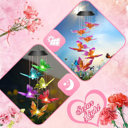 Muttertagsgeschenke Schmetterling Solar Windspiel für Draußen Hängeleuchte Garten Terrasse Balkon Osterdeko Weihnachtsgeschenk