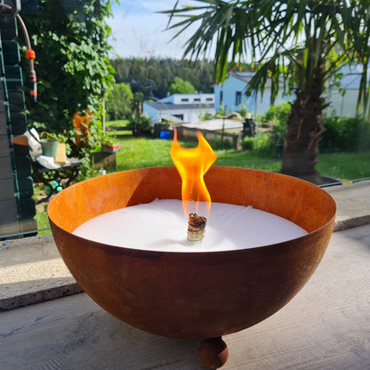 Schwabenfire Outdoorkerze mit Dauerdocht in Edelrost Metallschale kerzen deko