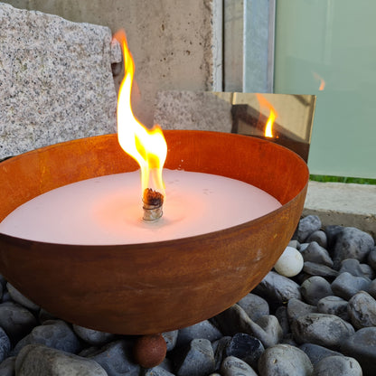 Schwabenfire Outdoorkerze mit Dauerdocht in Edelrost Metallschale kerzen deko