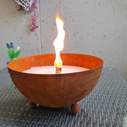 Schwabenfire Outdoorkerze mit Dauerdocht in Edelrost Metallschale kerzen deko