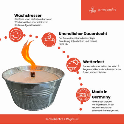 Schwabenfire Kleine Zink-Schale Outdoorkerze Outdoorkerze für Garten