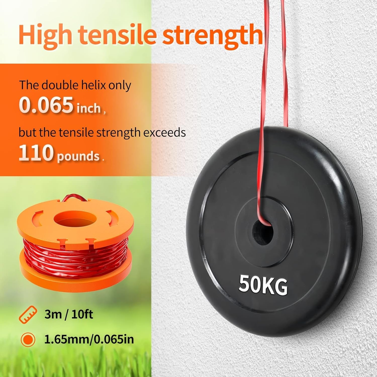 Rasentrimmer Spule Für Trimmer Fadenspule WA0010 WA0004 WA0004.1 Ø 1 65mm 3m Länge 12 Ersatzspulen 3 Kappe WA6531 Unkrautfresser Schnur WG150 WG151