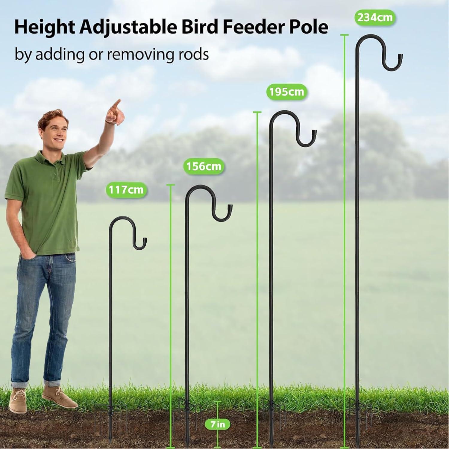 Schwarzer Schäferhaken 234cm Vogelfutterspender Stange 5 Zinken Metall Haken