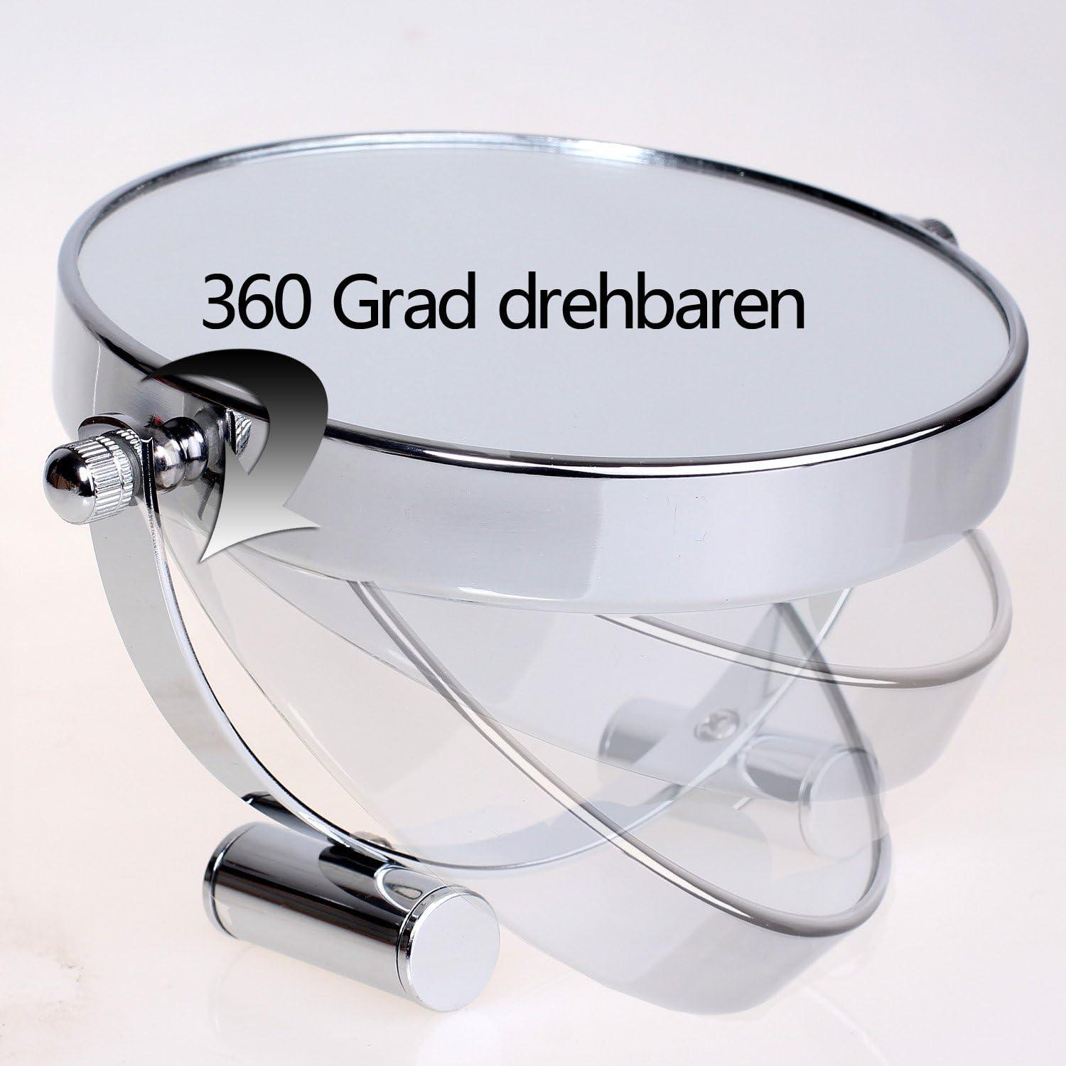 Kosmetikspiegel 360° drehbar Standspiegel 10x Vergrößerung Silber