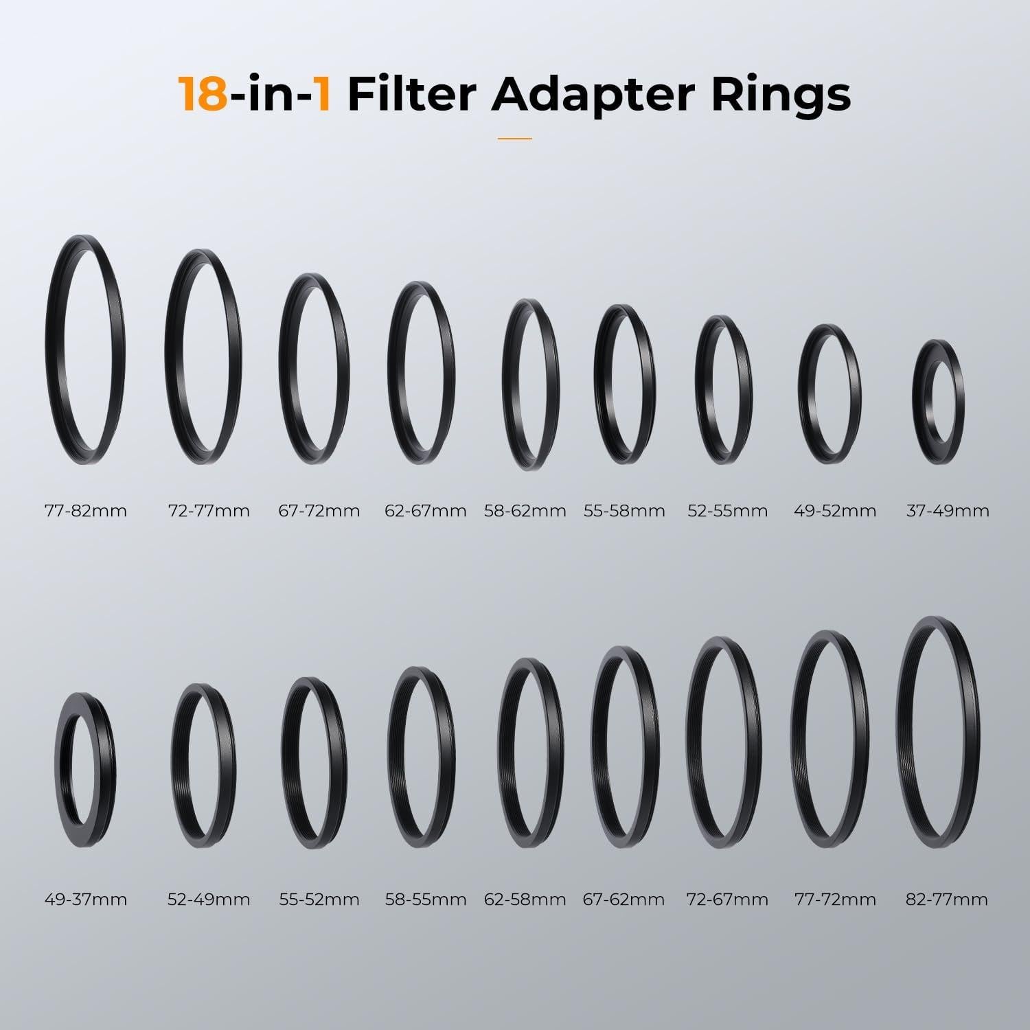 18-teiliges Kamera-Filteradapter Set Step-Up & Step-Down