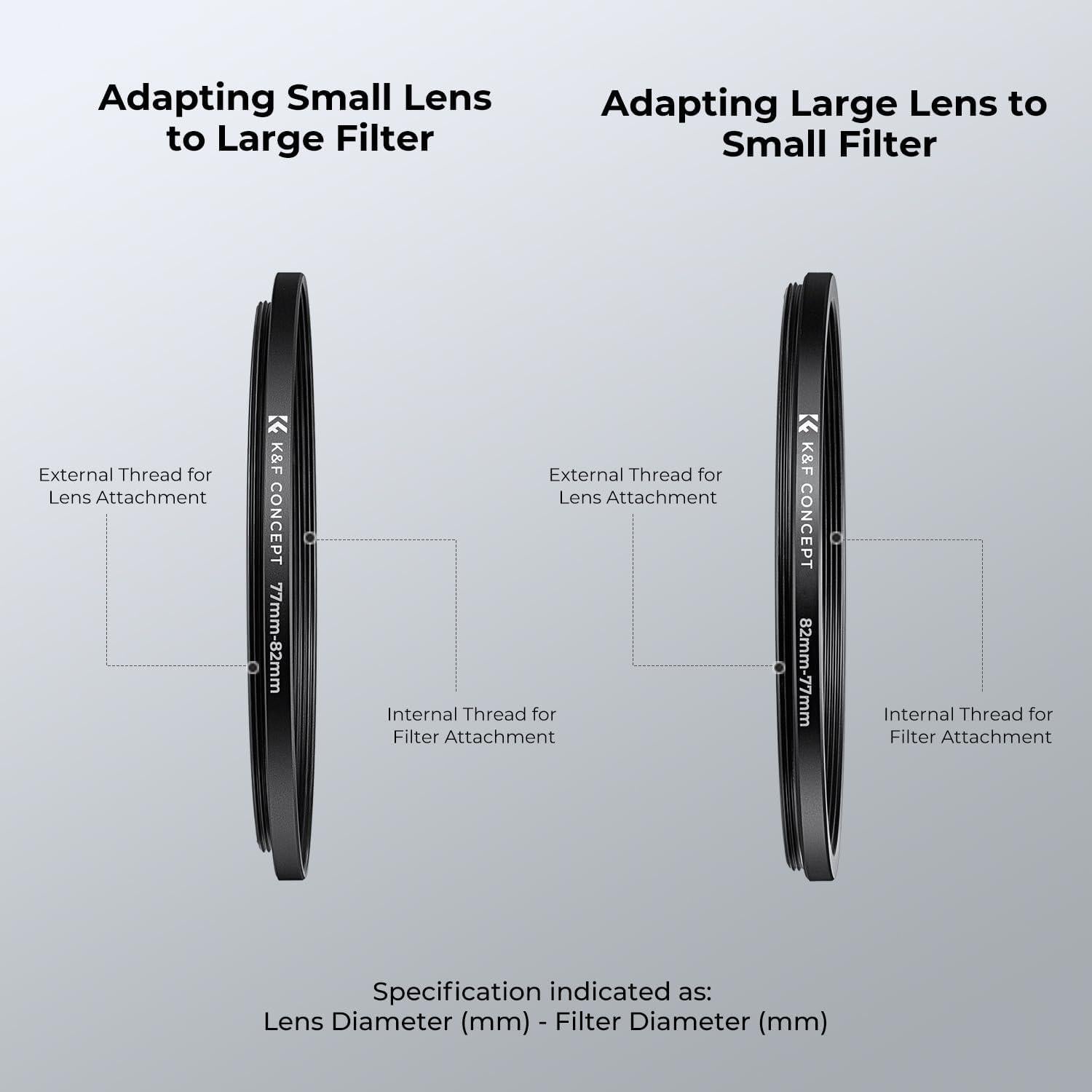 18-teiliges Kamera Filteradapter Set Step Up/Down Ringe 37-82mm Canon Nikon Sony