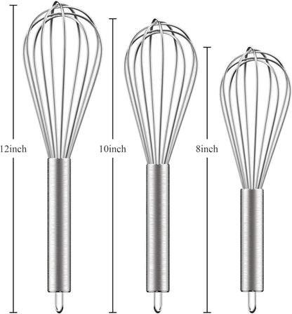 Edelstahl-Schneebesen Set 3 Größen 20 25 30 cm Küchenwisks Mixing Whisk