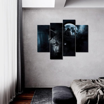 4 Schwarz Wolf Mond Wandkunst Druck Leinwand Tier Bilder