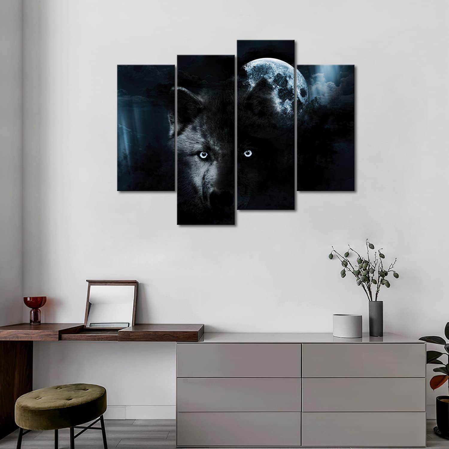 Wandkunst Wolf Schwarz Vollmond Leinwanddruck Moderne Deko