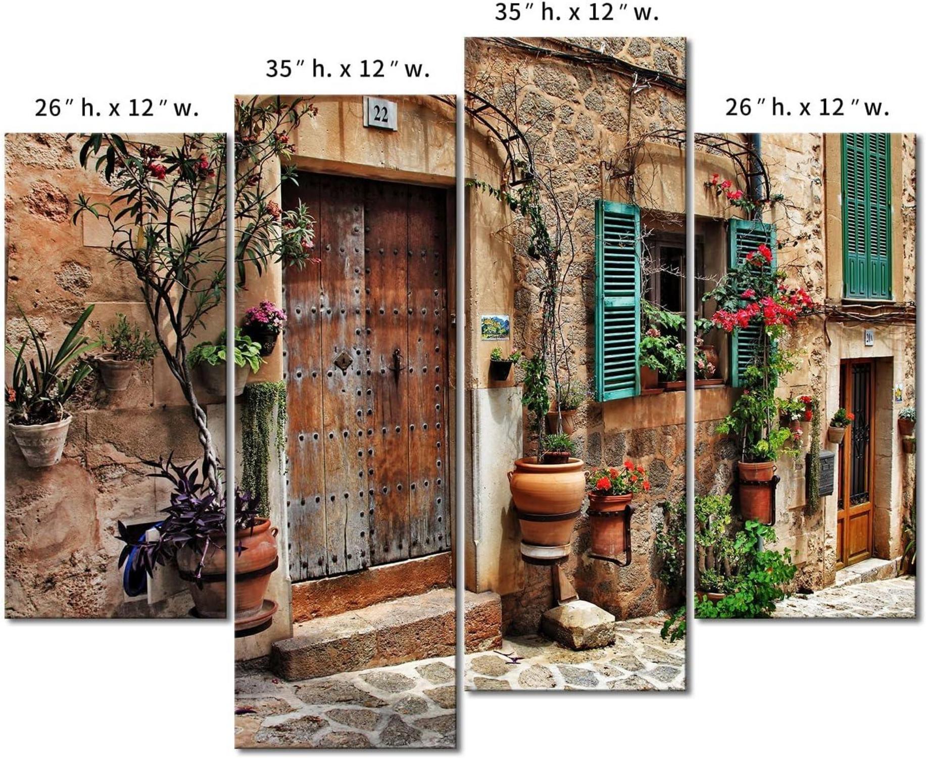 Toskanische italienische rustikale Wandkunst Leinwandbild 4er Set