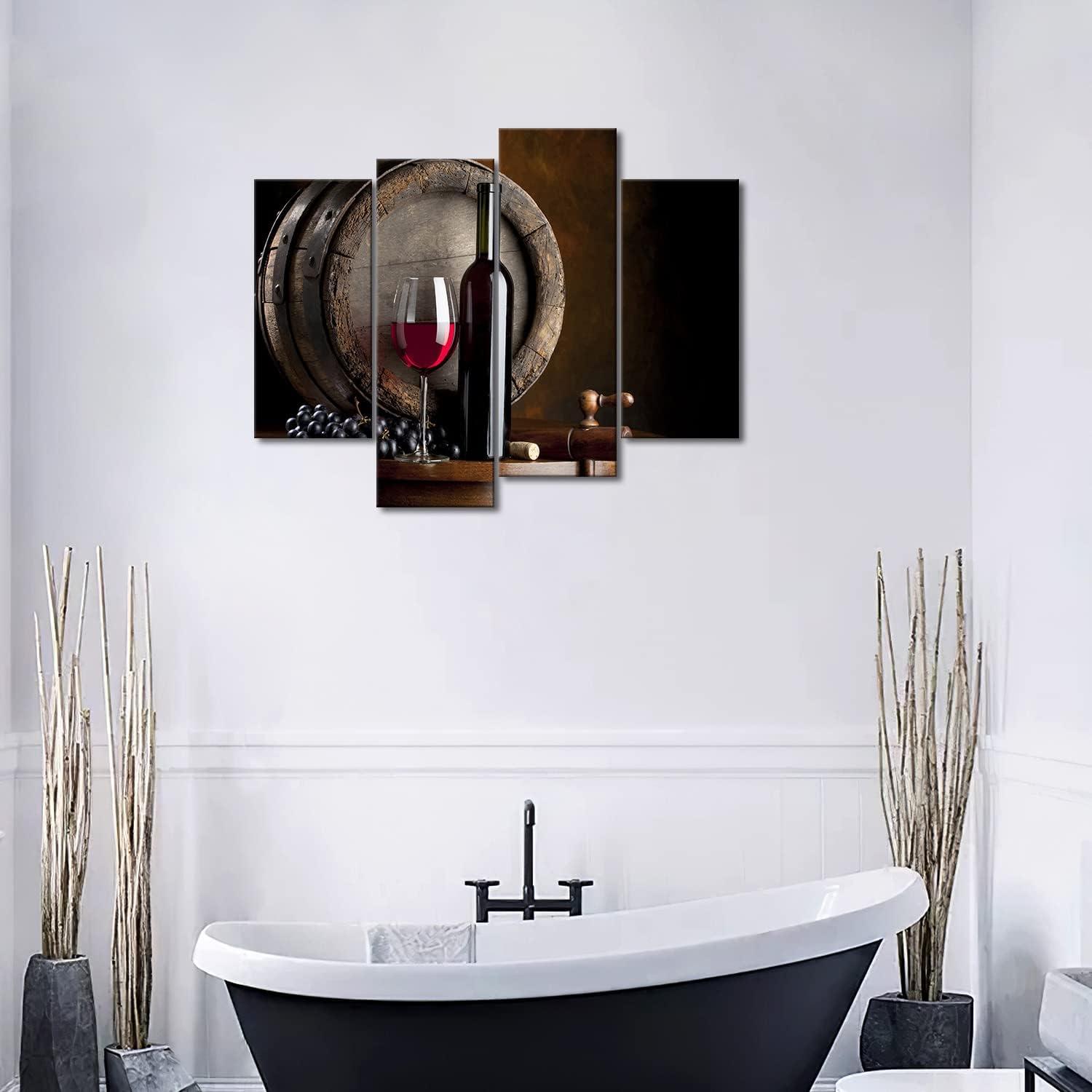 4-teiliges Wein Bilder Leinwand Set Obst Küche Wohnzimmer Moderne Kunst